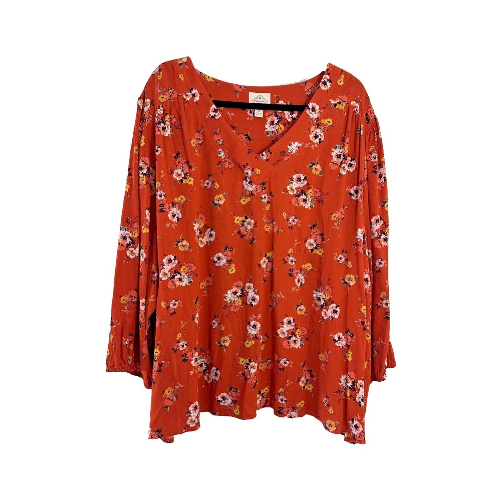St. Johns Bay Womans Ditsy Floral Long Sleeve Tunic Top Size 3X Boho Cottage
